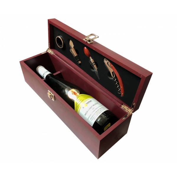 Darčekový box na víno mahagón 4 pomôcky