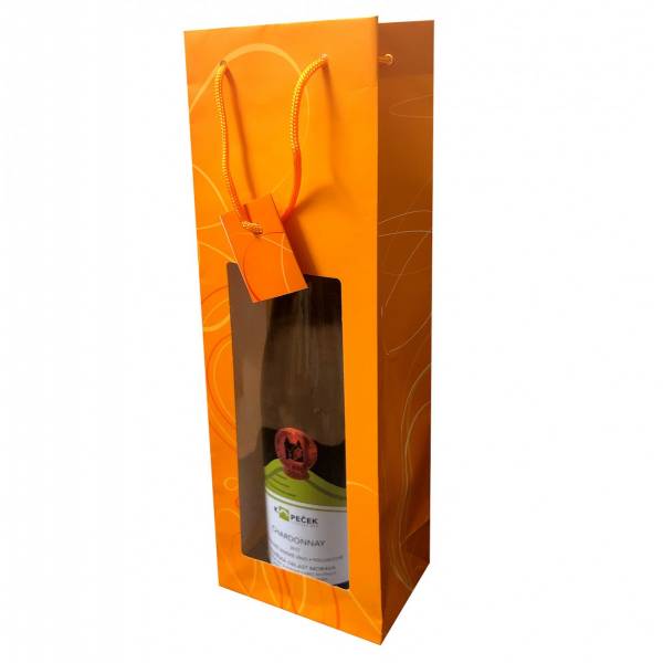 Papierová taška s okienkom na 1 fľašu oranžová